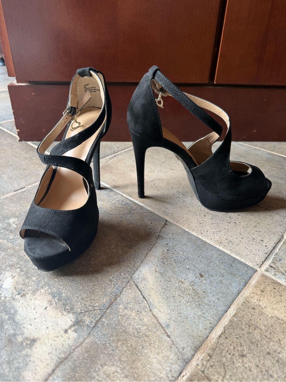 Thalia Sodi Black Crisscross Peep-Toe Platform Heels